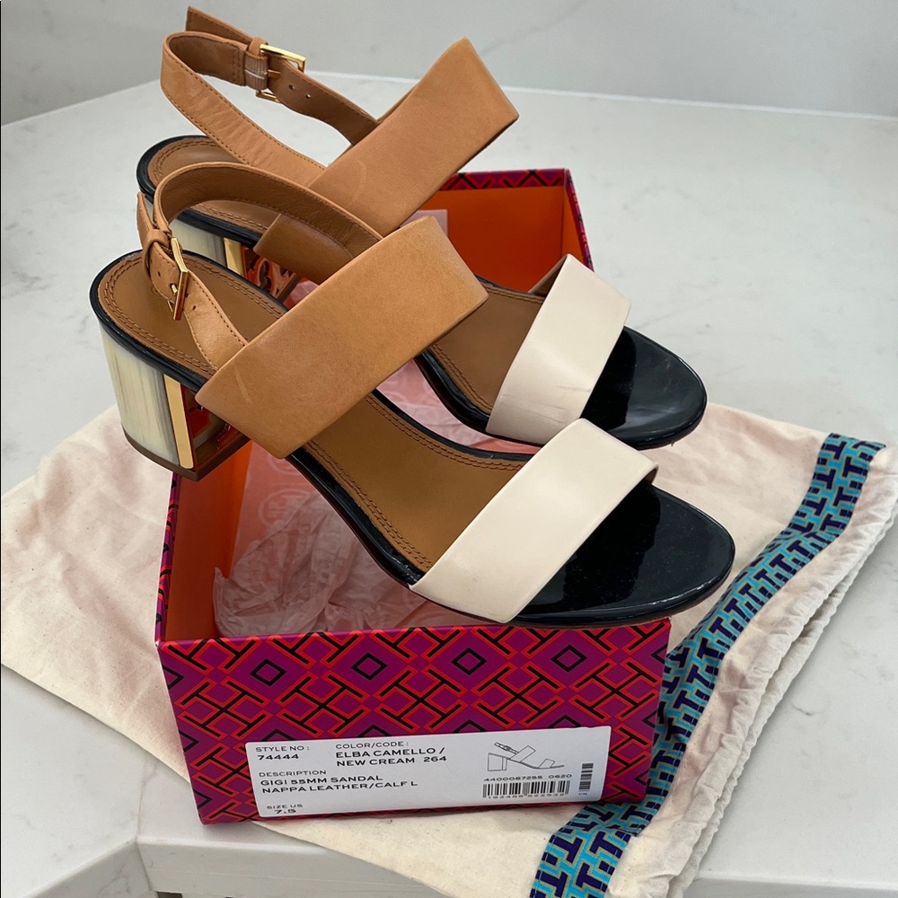 Tory Burch Tan and Cream Heels
